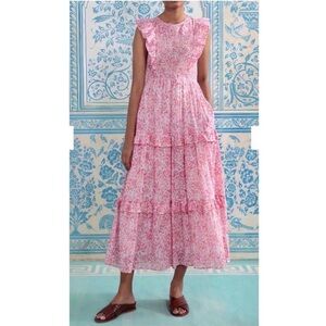 Banjanan Iris Smocked Tiered Maxi Dress Size Small